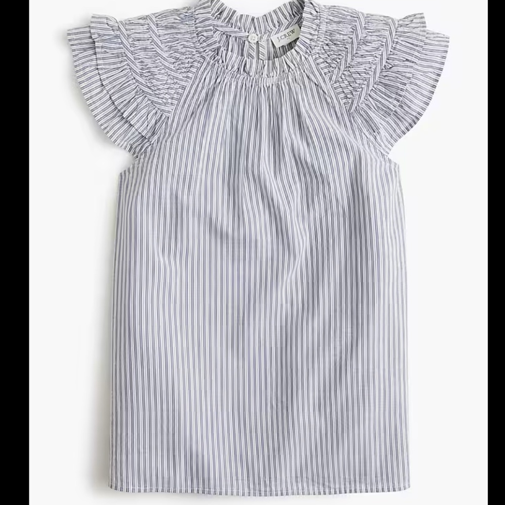 J Crew Factory Striped Flutter Sleeve Top, Size Medium - Picture 2 of 9
